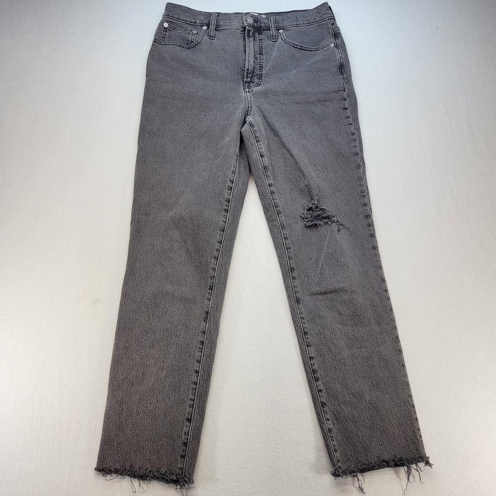 Madewell The Perfect Vintage Jean Womens 28 Gray High Rise Raw Hem Straight Leg